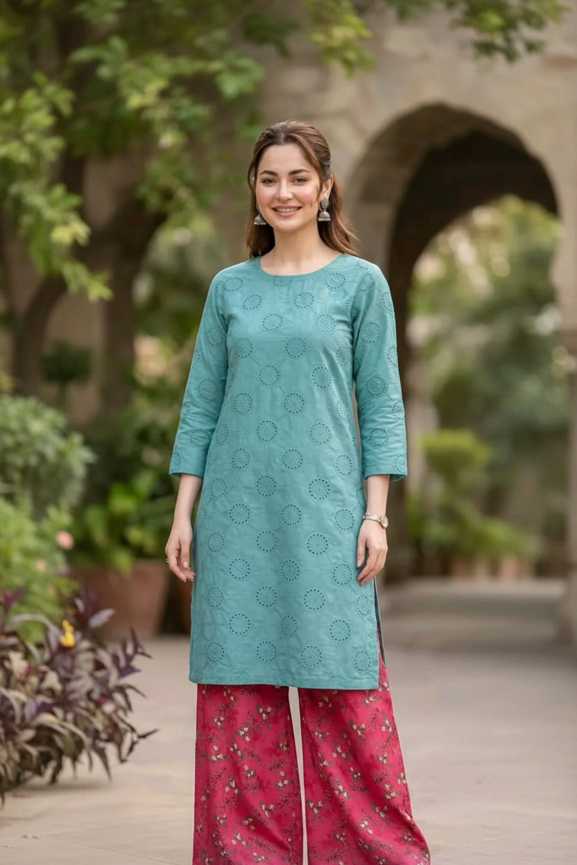 Chikankari Shirt With Printed Trouser 2pc Lawn Suit