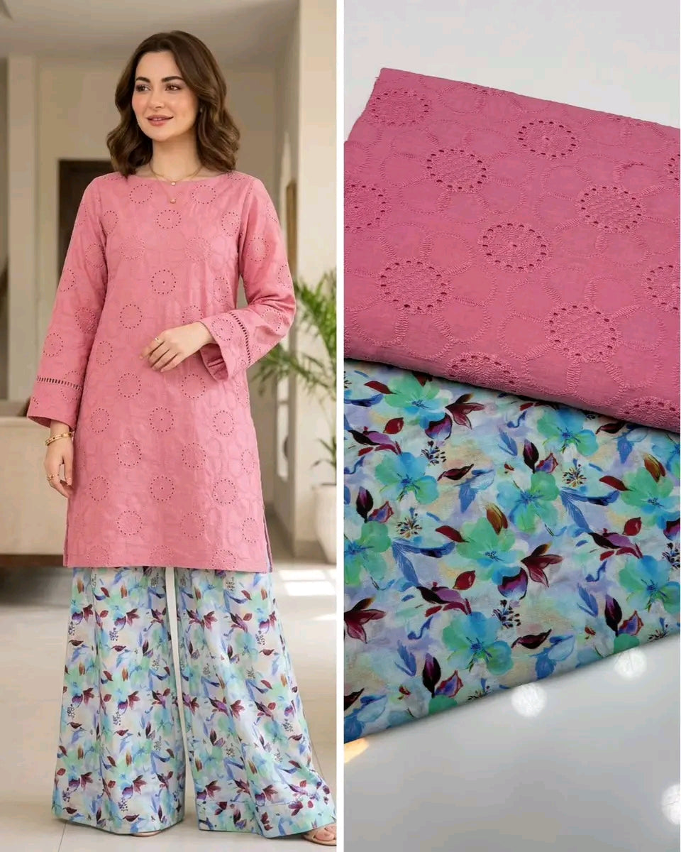 Chikankari Shirt With Printed Trouser 2pc Lawn Suit