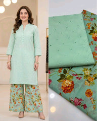 Chikankari Shirt With Printed Trouser 2pc Lawn Suit