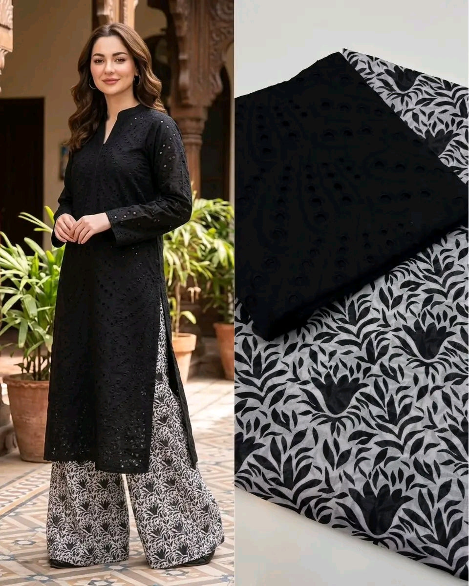 Chikankari Shirt With Printed Trouser 2pc Lawn Suit