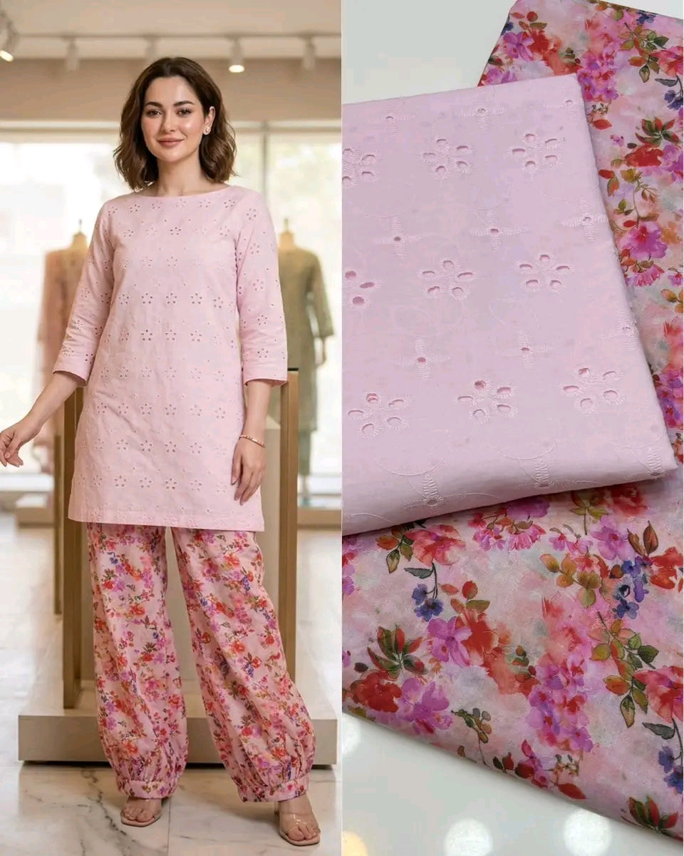 Chikankari Shirt With Printed Trouser 2pc Lawn Suit