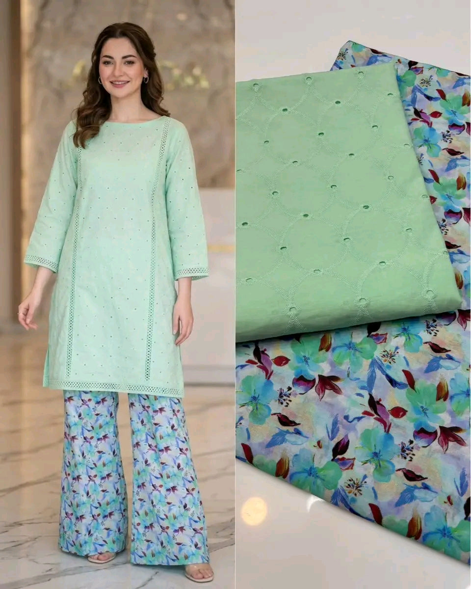 Chikankari Shirt With Printed Trouser 2pc Lawn Suit