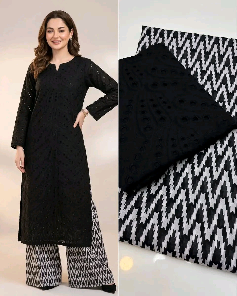 Chikankari Shirt With Printed Trouser 2pc Lawn Suit