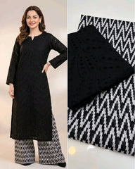 Chikankari Shirt With Printed Trouser 2pc Lawn Suit