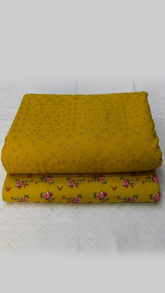 Chikankari Shirt With Printed Trouser 2pc Lawn Suit