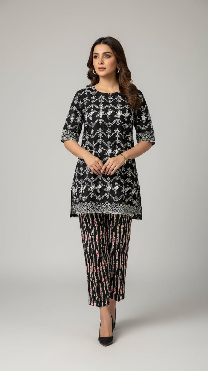 Chikankari Shirt With Printed Trouser 2pc Lawn Suit