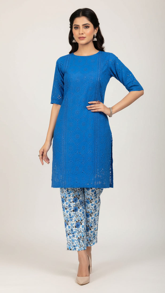 Chikankari Shirt With Printed Trouser 2pc Lawn Suit