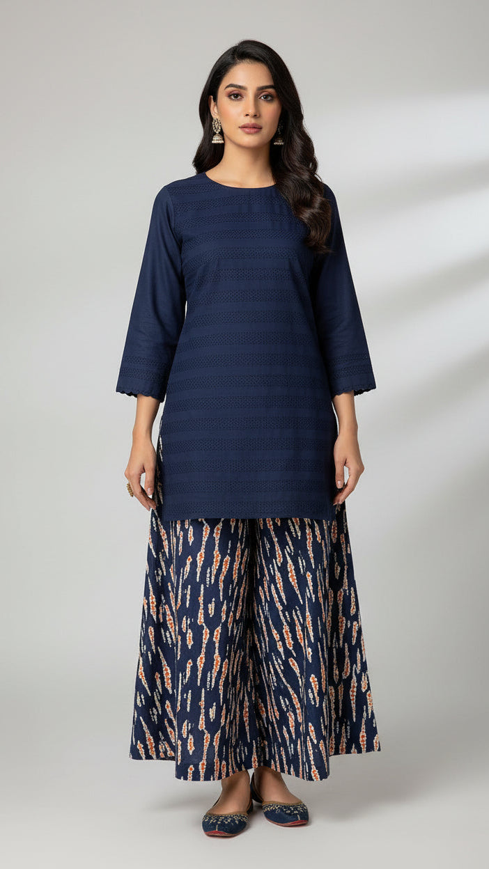 Chikankari Shirt With Printed Trouser 2pc Lawn Suit