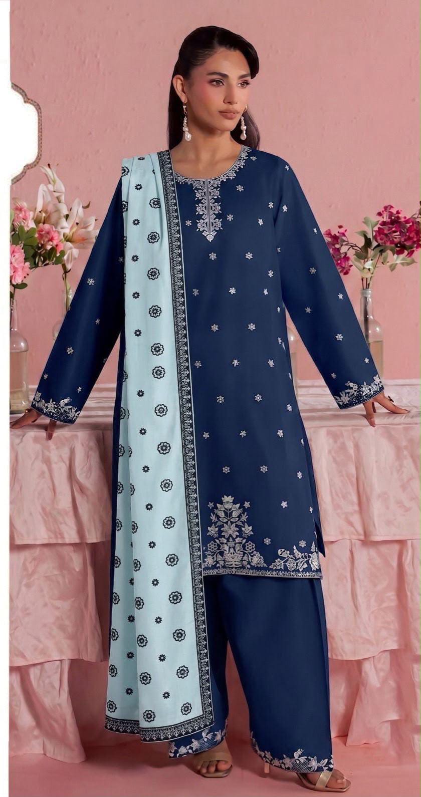 Luxury Embroidered Dhanak 3pc