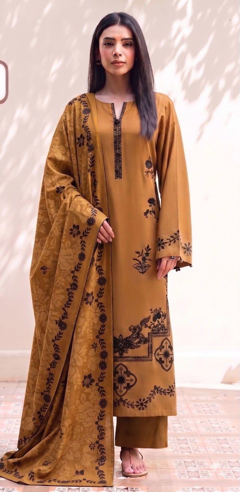Luxury Embroidered Dhanak 3pc