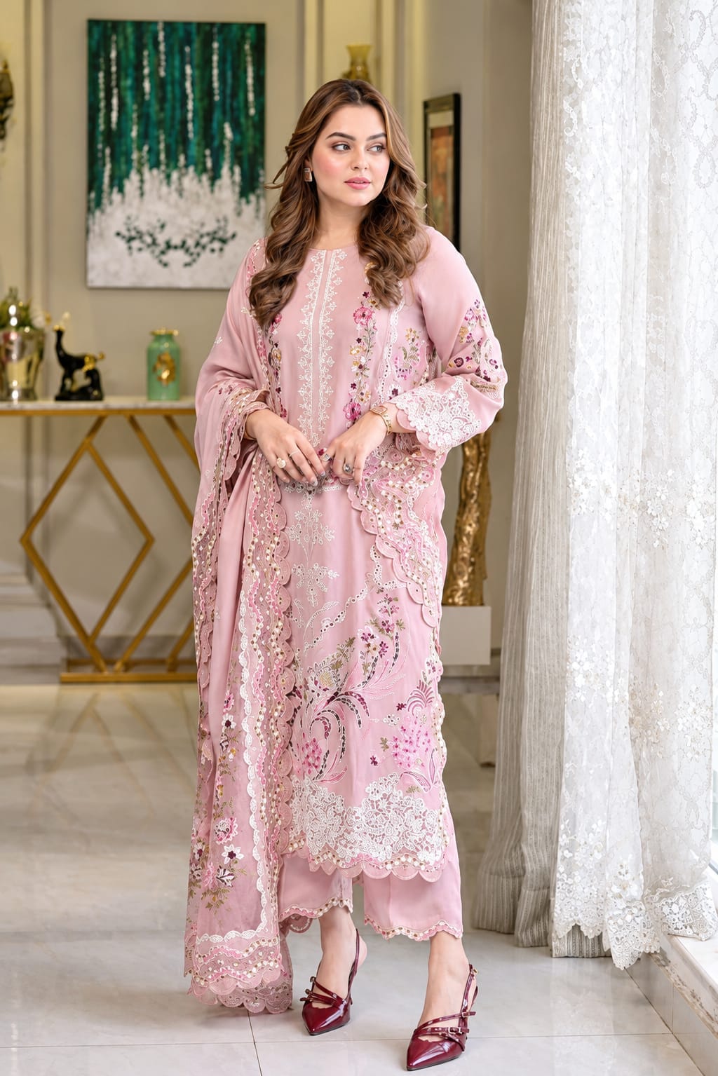 Luxury Embroidered Dhanak 3pc