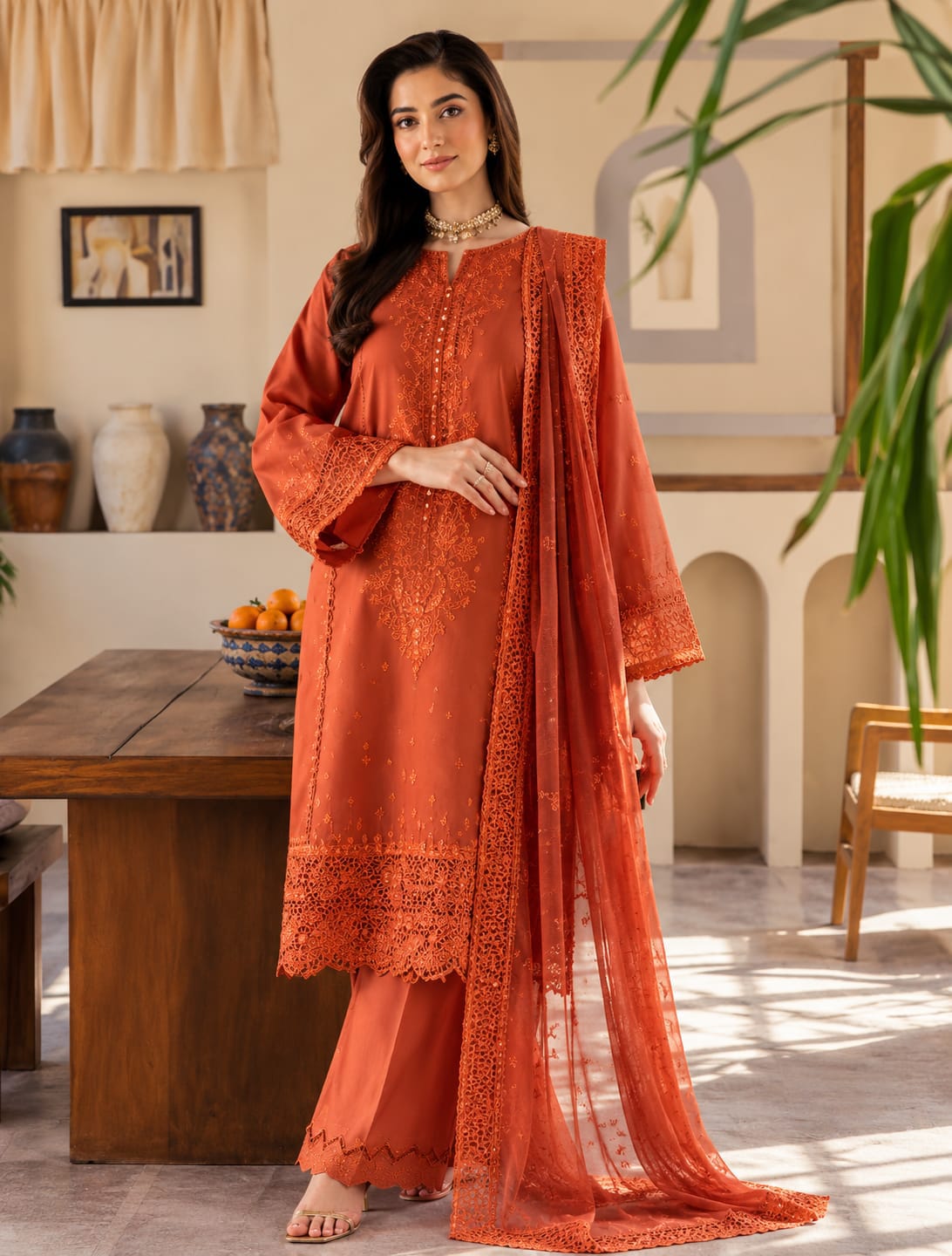 Luxury Embroidered Dhanak 3pc
