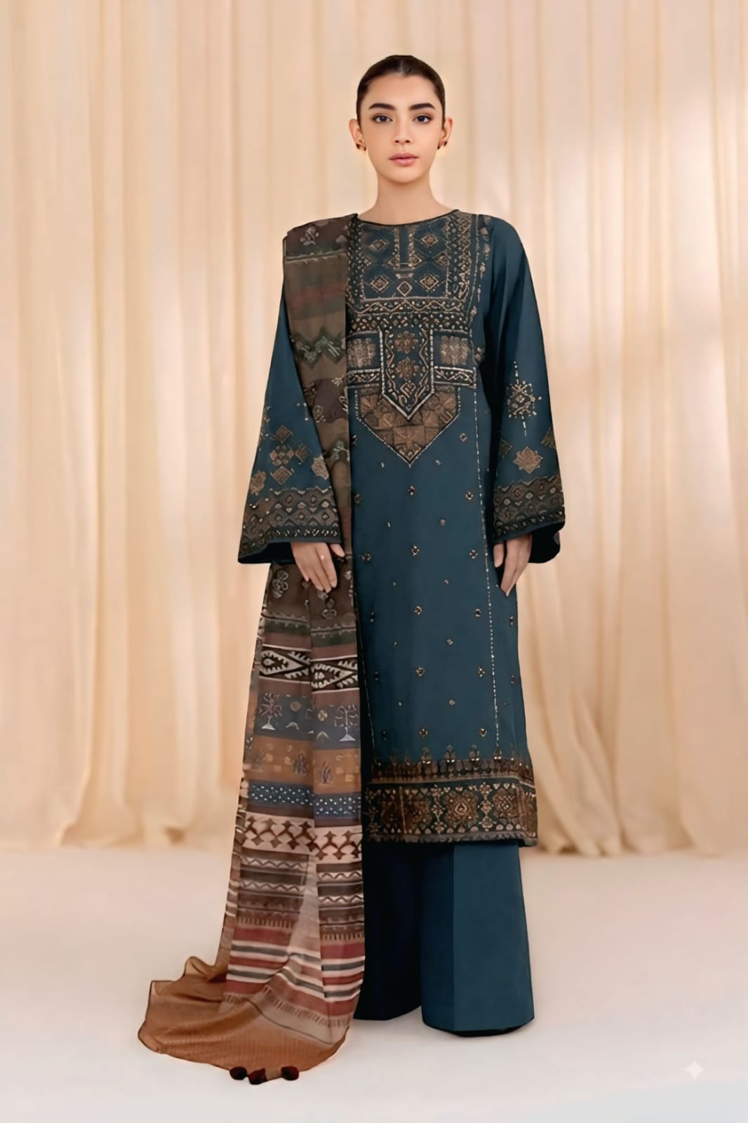 Luxury Embroidered Dhanak 3pc